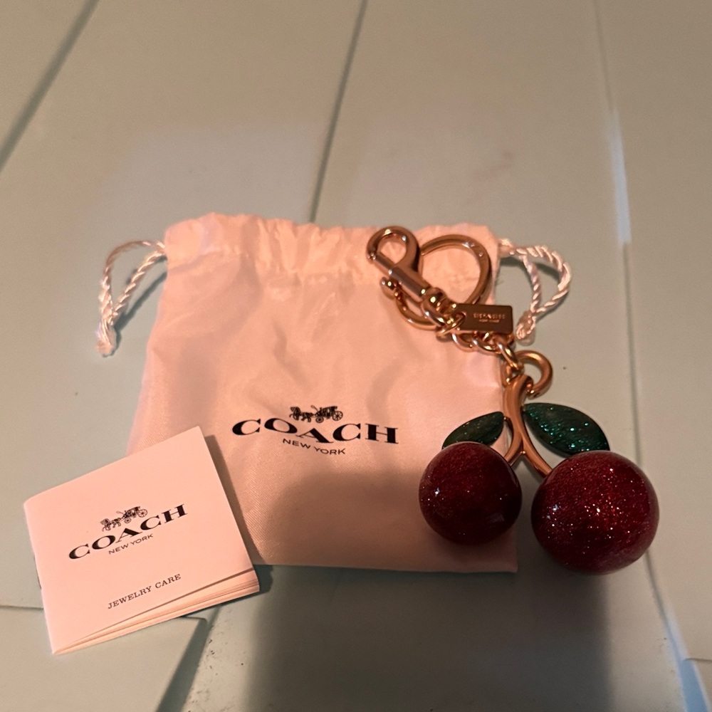 Coach Glitter Cherry Keychain Bag Charm in Red and Green